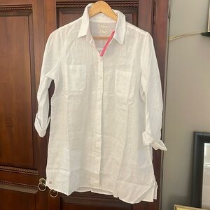 White linen beach coverup by Lilly Pulitzer